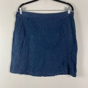 Tommy Bahama Skirt Women Size 12 Navy Blue 100% Linen Embroidered Side Zip